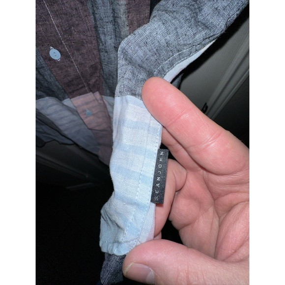 Sean John Shirt Mens Extra Large Blue Grey Button Up Legacy Linen Blend Casual - Picture 5 of 5